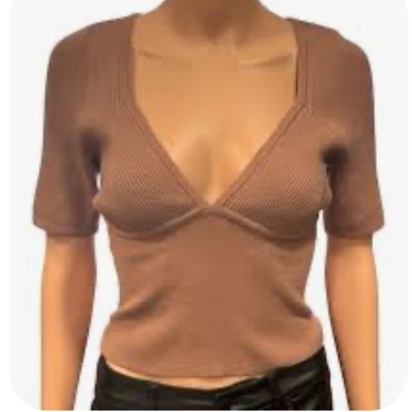 Free People Sz L Intimately Short Sleeve Sweetheart Soft Knit  Crop Top NWOT - Picture 2 of 6